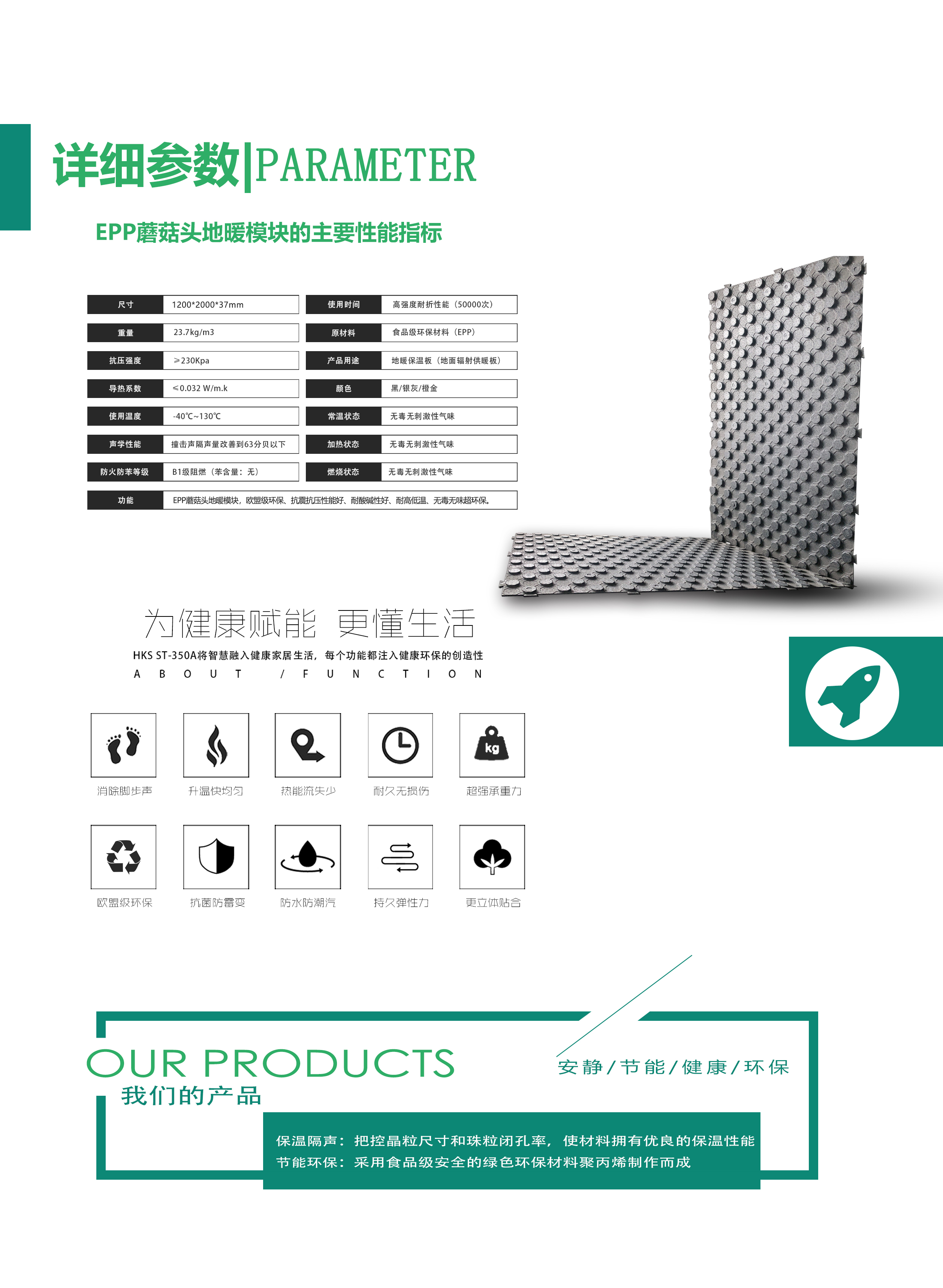 EPP蘑(mo)菇頭地暖(nuǎn)模塊詳細(xi)參數